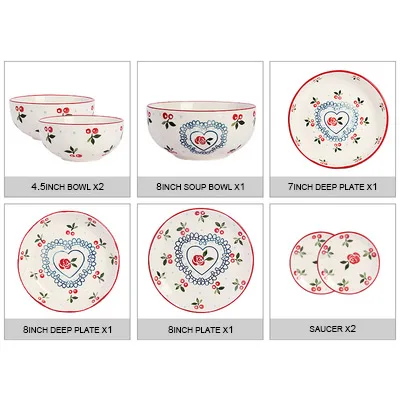 Керамический столовый сервиз Ретро Cherry под стекла печатные Сервиз фарфор столовые приборы 2 пользователей 4 пользователей 6 пользователя посуда подарки - Цвет: 2 users set