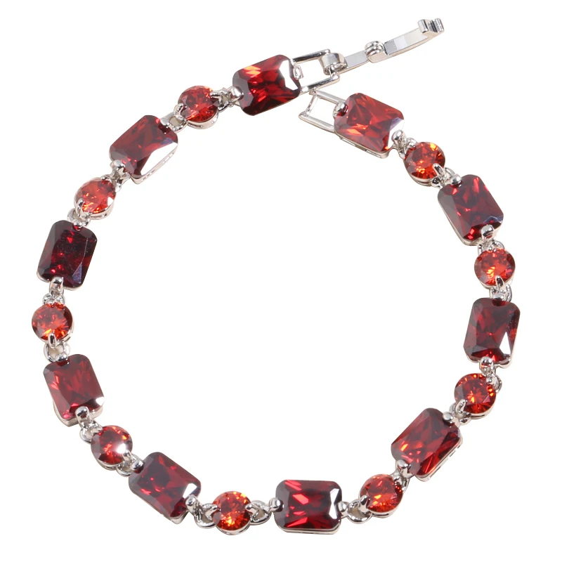 

Rectangle Red Garnet 925 Sterling Silver For Women Link Chain Bracelet 6.5 - 7.5 inch L20034
