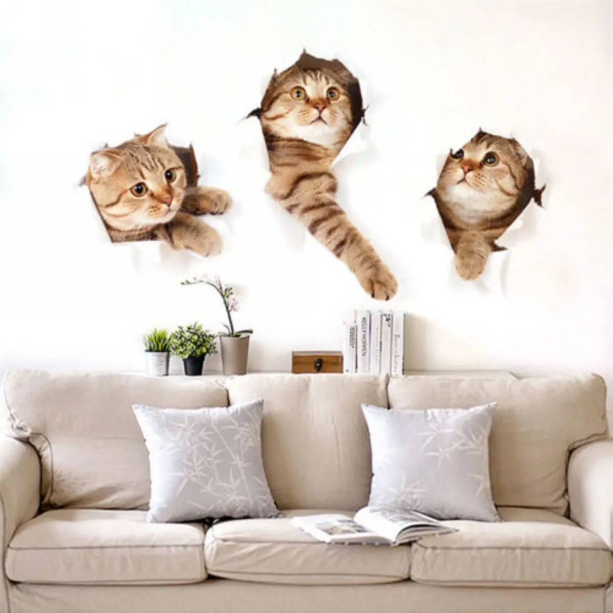 JX-LCLYL Kitten Cat Wall Sticker Vinyl Cute 3D Bedroom Fridge Decal Home Mural Art Decor