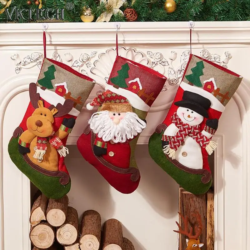 

Christmas Stocking Large Santa Claus Snowman Sock Gift Candy Bag Christmas Tree Decoration Wall Tree Hanging Pendant Ornament