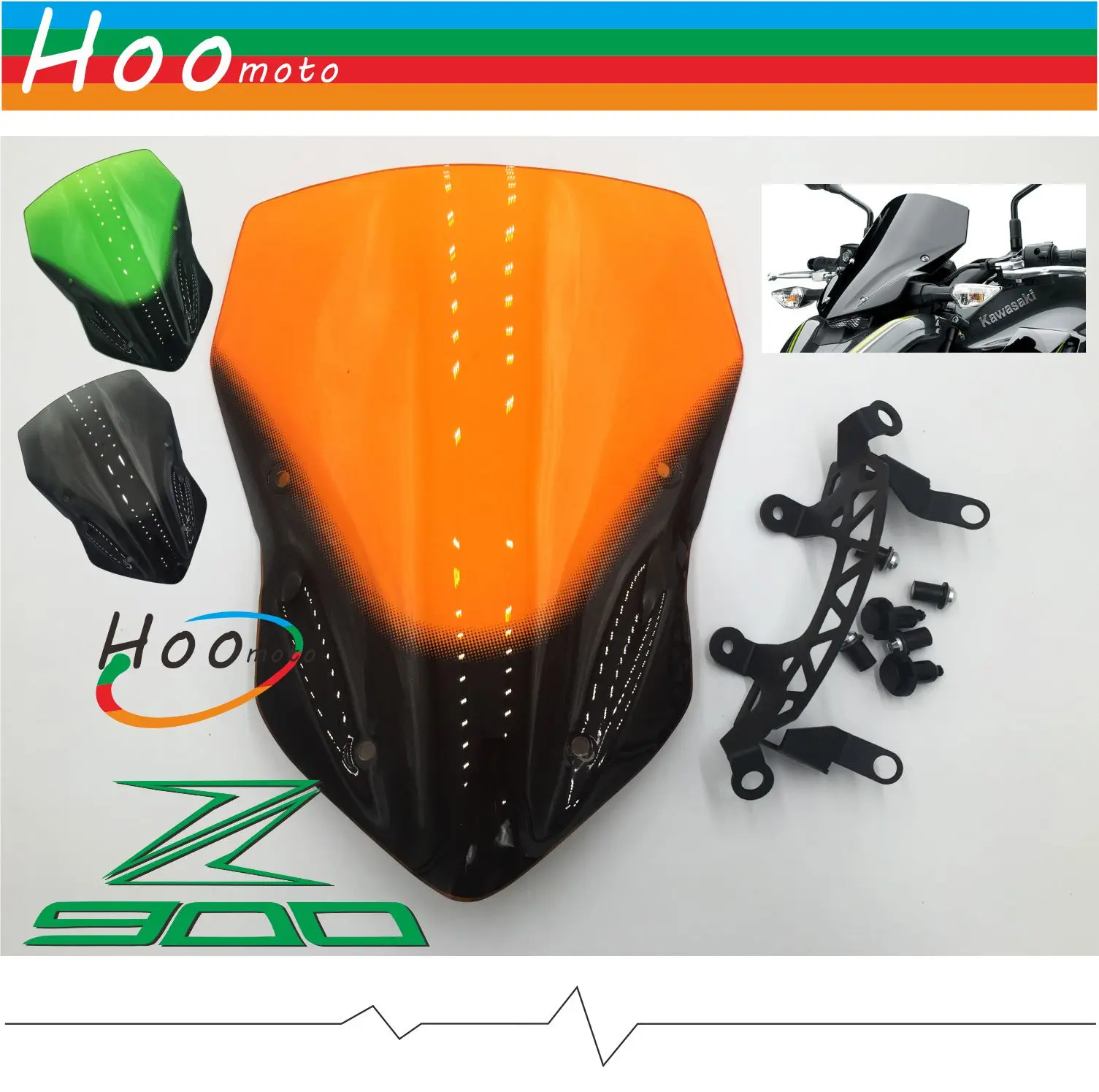 New Arrival Motorcycle Smoke ABS Windscreen Windshield Wind Deflectore for Kawasaki Z900 Z 900 2017 2018 Orange transparent | Автомобили и