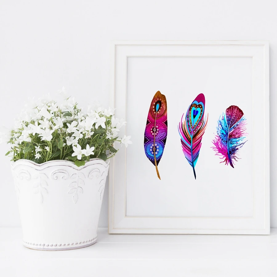 Watercolor-Colorful-Feather-Canvas-Art-Print-Poster-Hand-Drawn-Feathers-Native-Painting-Wall-Pictures-For-Home (3)