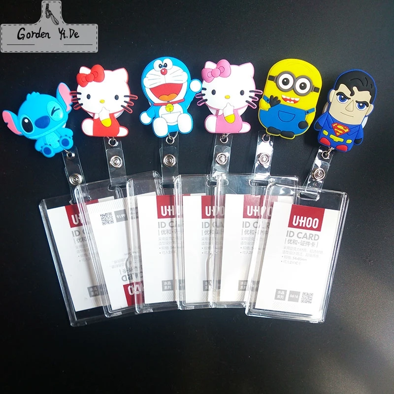 

Cartoon Silicone Retractable Reel Clear Name Credit Card Holders for Conference Bank Card Work PVC Card Bus ID holder Identity