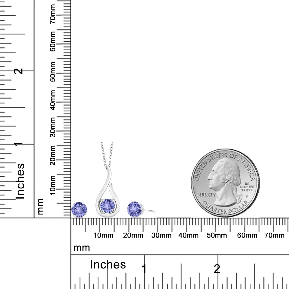 1,38 карат круглый натуральный синий ювелирные изделия из танзанита Набор 925 пробы серебряные серьги с цепочкой GemStoneKing