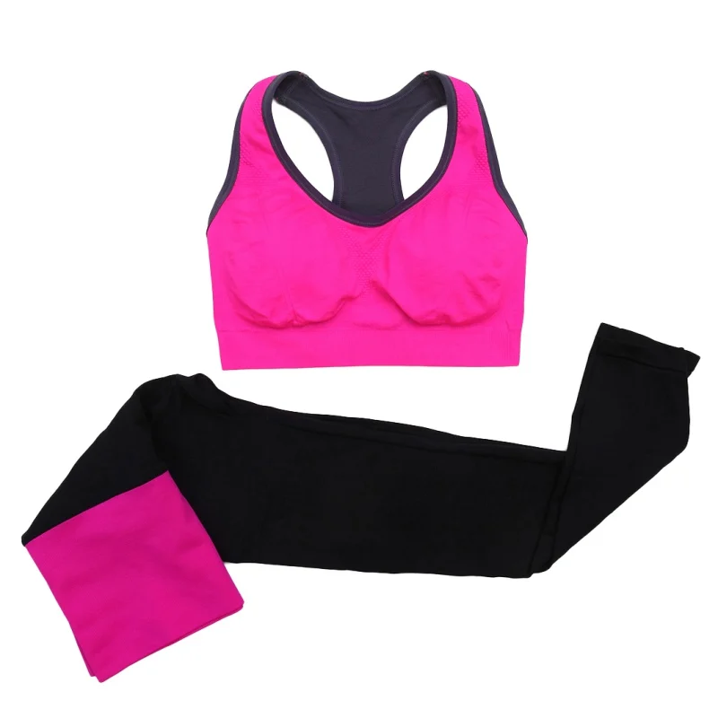 Женский Быстросохнущий Спортивный костюм спортивные рубашки жилет+ дышащие спортивные брюки набор для йоги Фитнес Спортивная одежда - Цвет: rose red