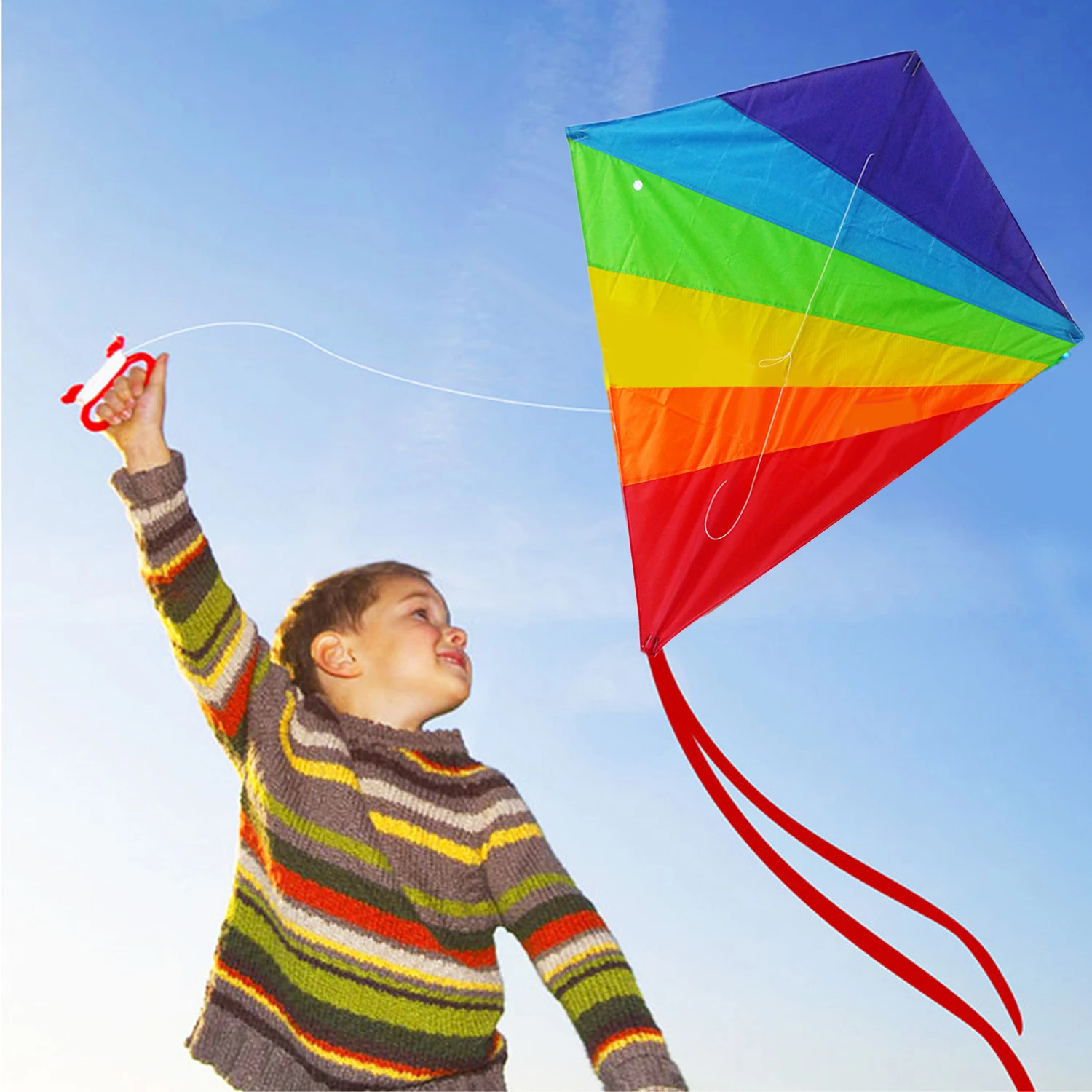 100 x 90cm Outdoor Fun Sports Rainbow Colorful Diamond Kite With Handle