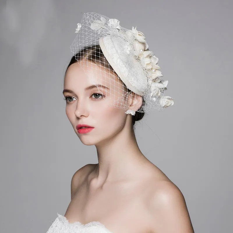 Ivory Beige Wedding Veil Hats 