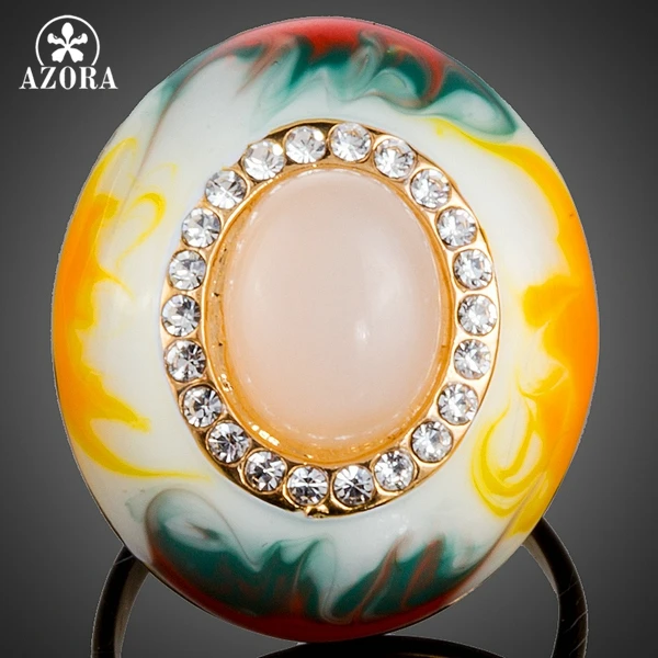 

AZORA Multicolour Oval Egg Gold Color Stellux Austrian Crystal Oil Painting Pattern Adjustable Size Ring TR0152
