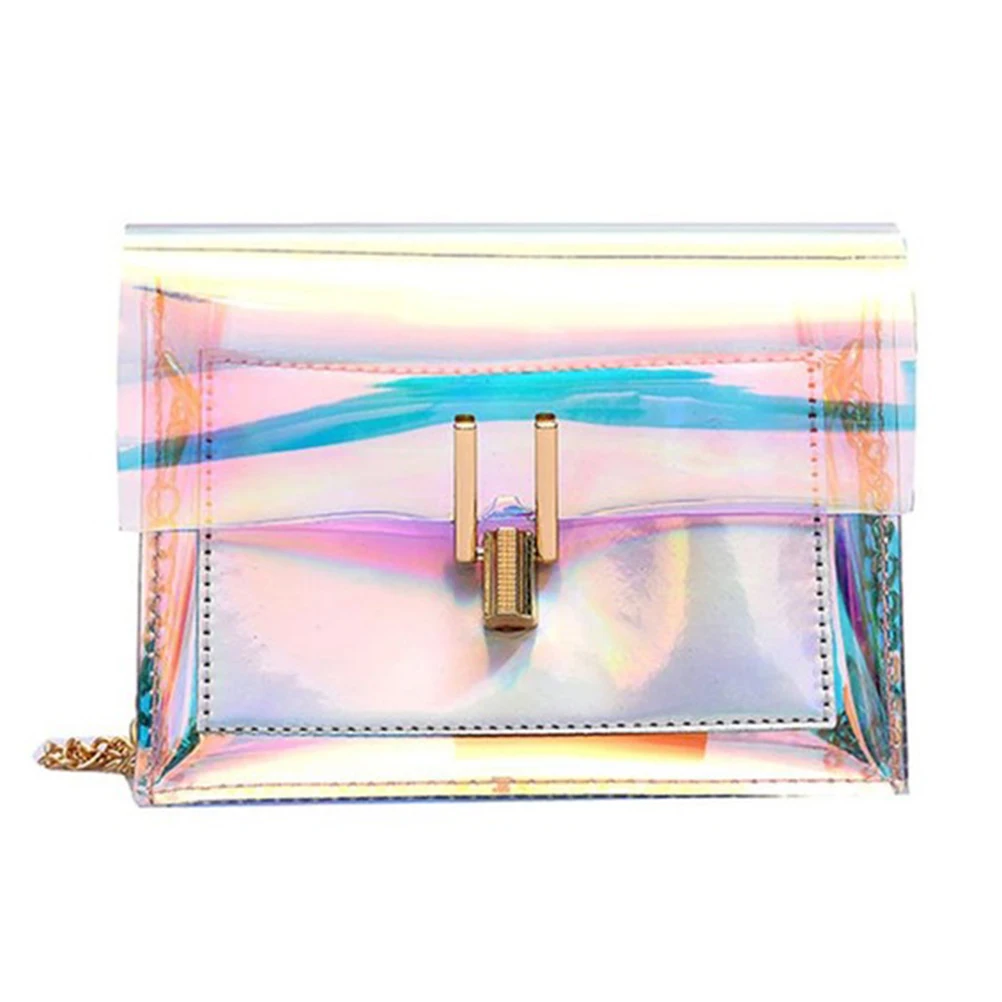 Женская сумка через плечо модная голографическая прозрачная сумка через плечо сумка-мессенджер на плечо сумка на цепочке Женская мода клатч - Цвет: Розовый
