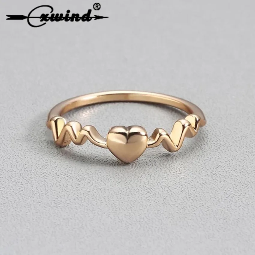 

Cxwid Cute Gold Tiny Heart Beat Rings for Women Charm Electrocardiogram Ring Simple Wave ECG Ring Party Fashion Jewelry bagues