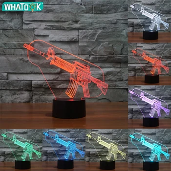 

Cool 3D Cartoon Machine Gun Lamp 3D Deco Vision Table Lampara Led USB 7 Colors Changing Baby Sleeping Luminarias Night Light