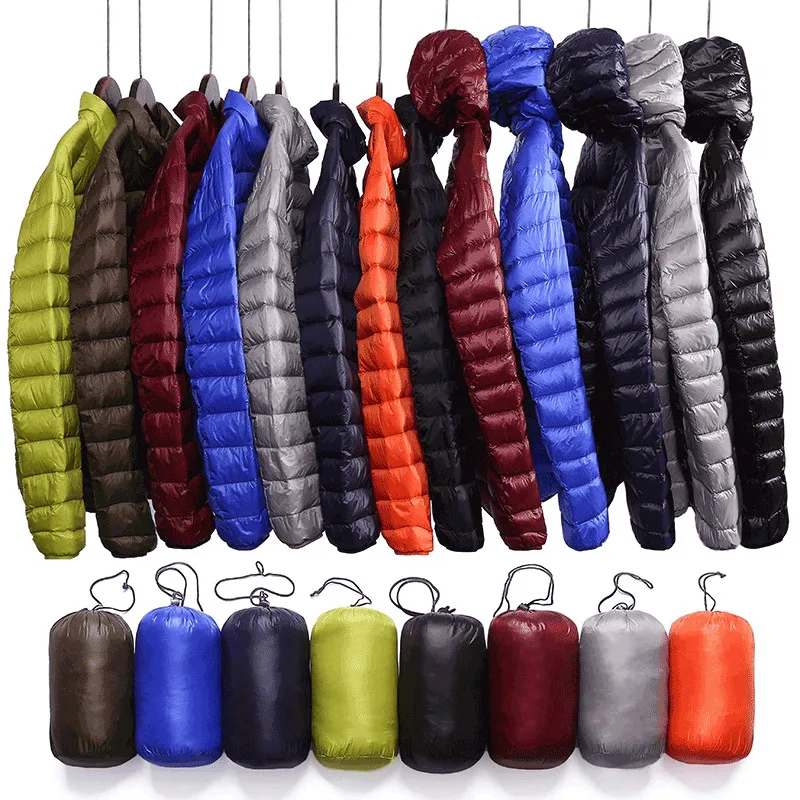 

2019 Autumn and Winter Fashion Boutique White Duck Down Warm Casual Stand Collar Casual Mens Down Jacket / Thin Male Down Coats
