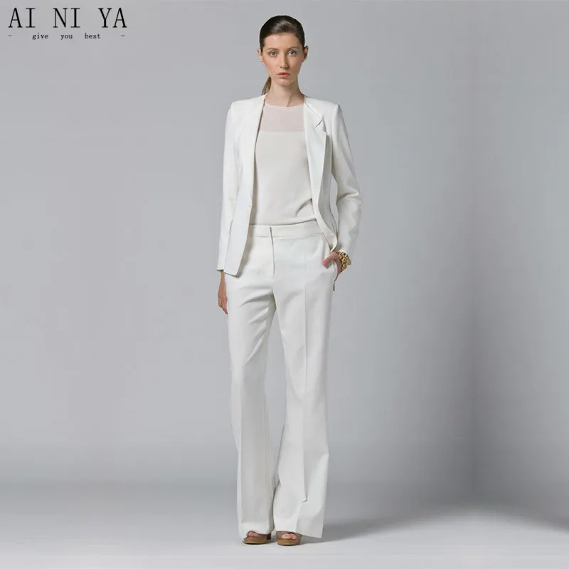 

White Womens Business Suits 2 Piece Sets Blazer Office Uniform Designs Women Formal Elegant Pant Suits Evening Prom Party Tuxedo