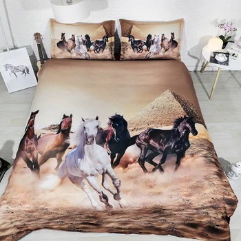 

4/6pcs JF280 Golden bed sheets with horse and desert Pyramid printed bedding sets single full double queen king size duvet cover