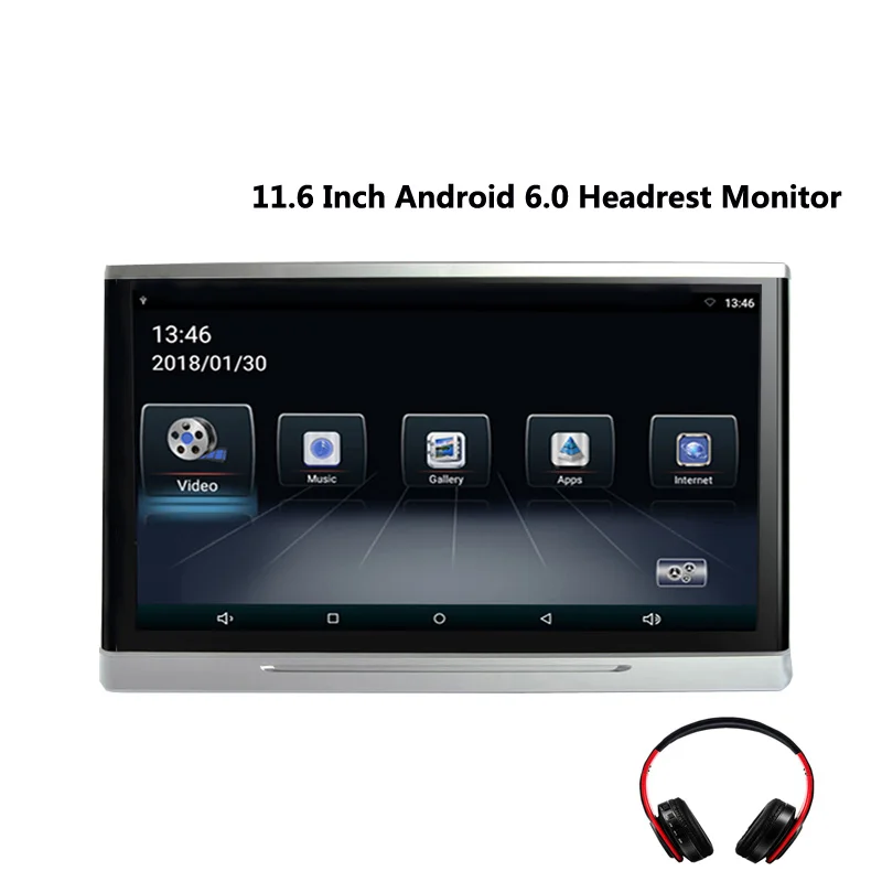 XST 11,6 дюймов Android 6,0 автомобильный монитор подголовник ips сенсорный экран HD 1080P видео wifi/USB/SD/Bluetooth/fm-передатчик/динамик - Цвет: 1 monitor 1 headset