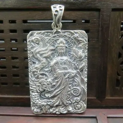 

New Pure 925 Sterling Silver Goddess Kwan-Yin Bless Pendant 62mm (2.44
