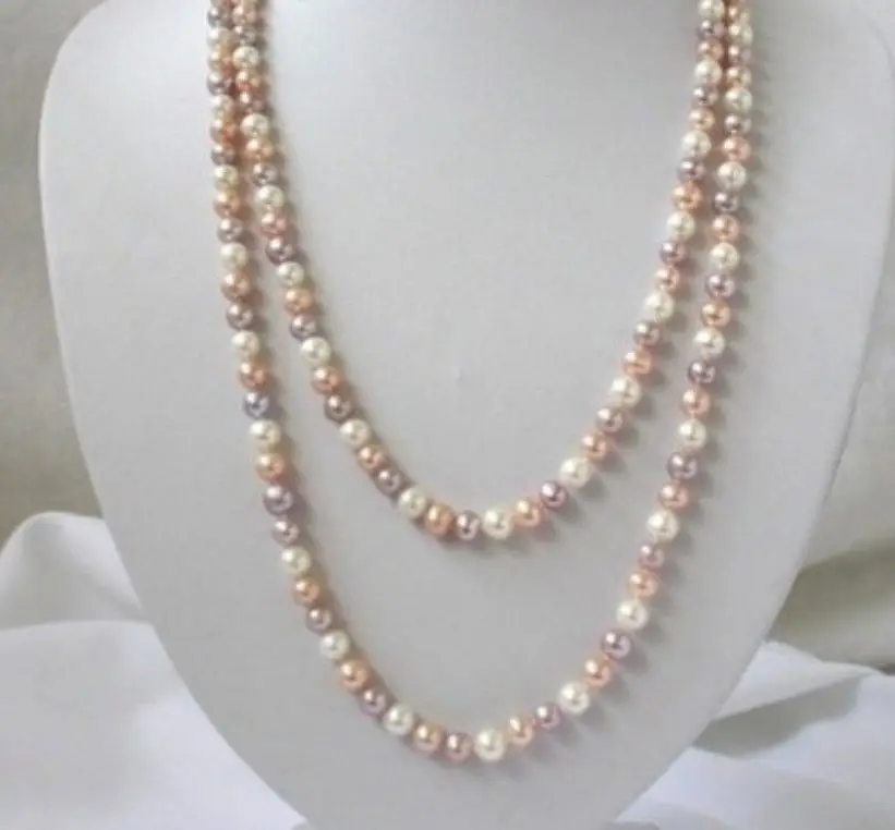 

shippingNatural 7-8mm white pink purple freshwater pearls necklace 50