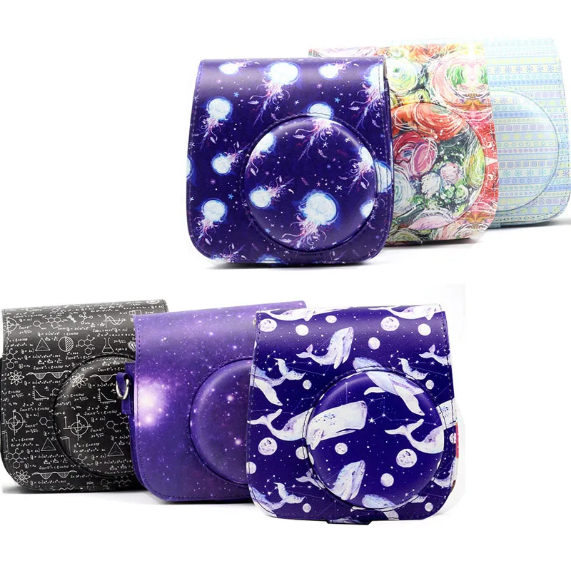 

New Design Star Flower Vintage PU Leather Bag Holder Pouch Case with Shoulder Strap Pocket for Fujifilm Instax Mini 8 9 Camera