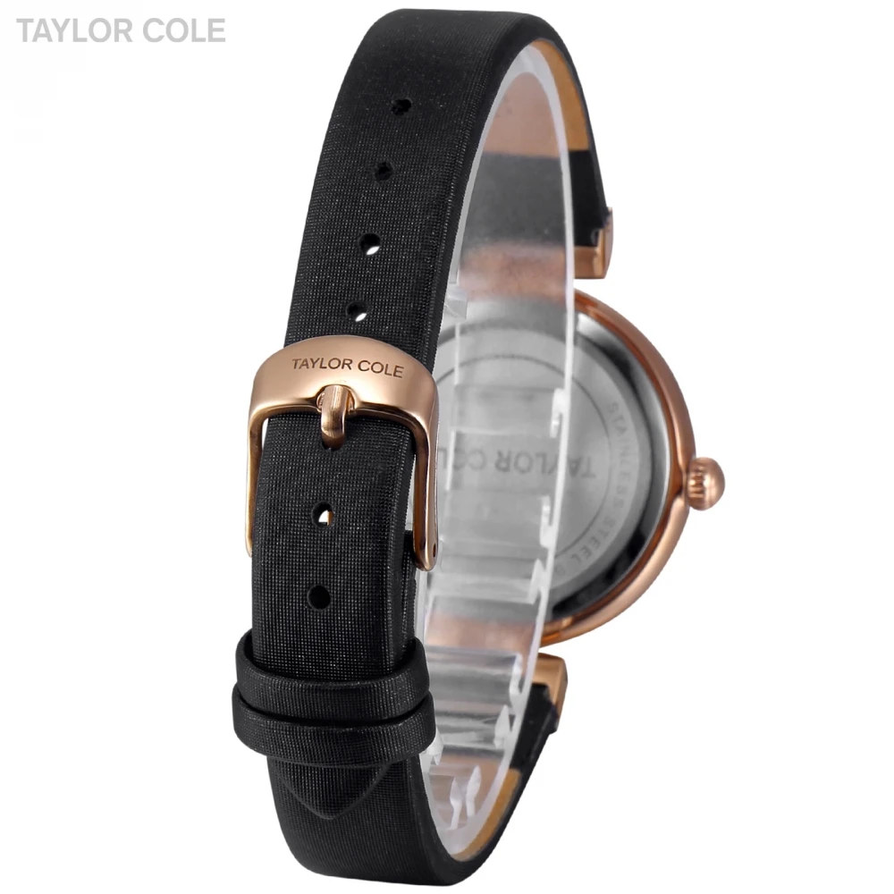 Женские часы Taylor Cole розовые золотые черные с кожаным ремешком и циферблатом