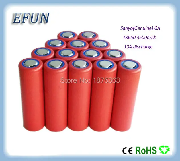 

Free shipping Brand new 50PCS/LOT 100% Genuine Sanyo 18650 3500mAh Li-ion Rechargeable Battery 3.6V NCR18650GA highest capacity