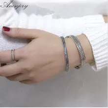 ANENJERY – Bracelets en argent Sterling 925 thaïlandais, manchette torsadée faite à la main, feuilles de plumes, S-B86