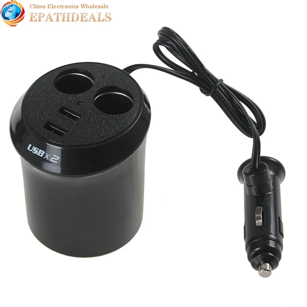 Black 12V Dual USB Port 2 Sockets Car Cigarette Lighter Charger Auto