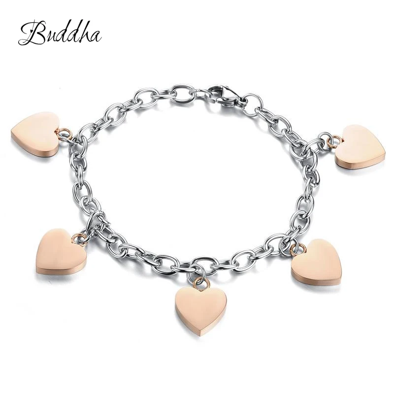 Роскошные модные бесконечность сердце Розовое Золото Шарм Браслеты нержавеющей стали и браслеты Подвески Для женщин Дамы Браслеты