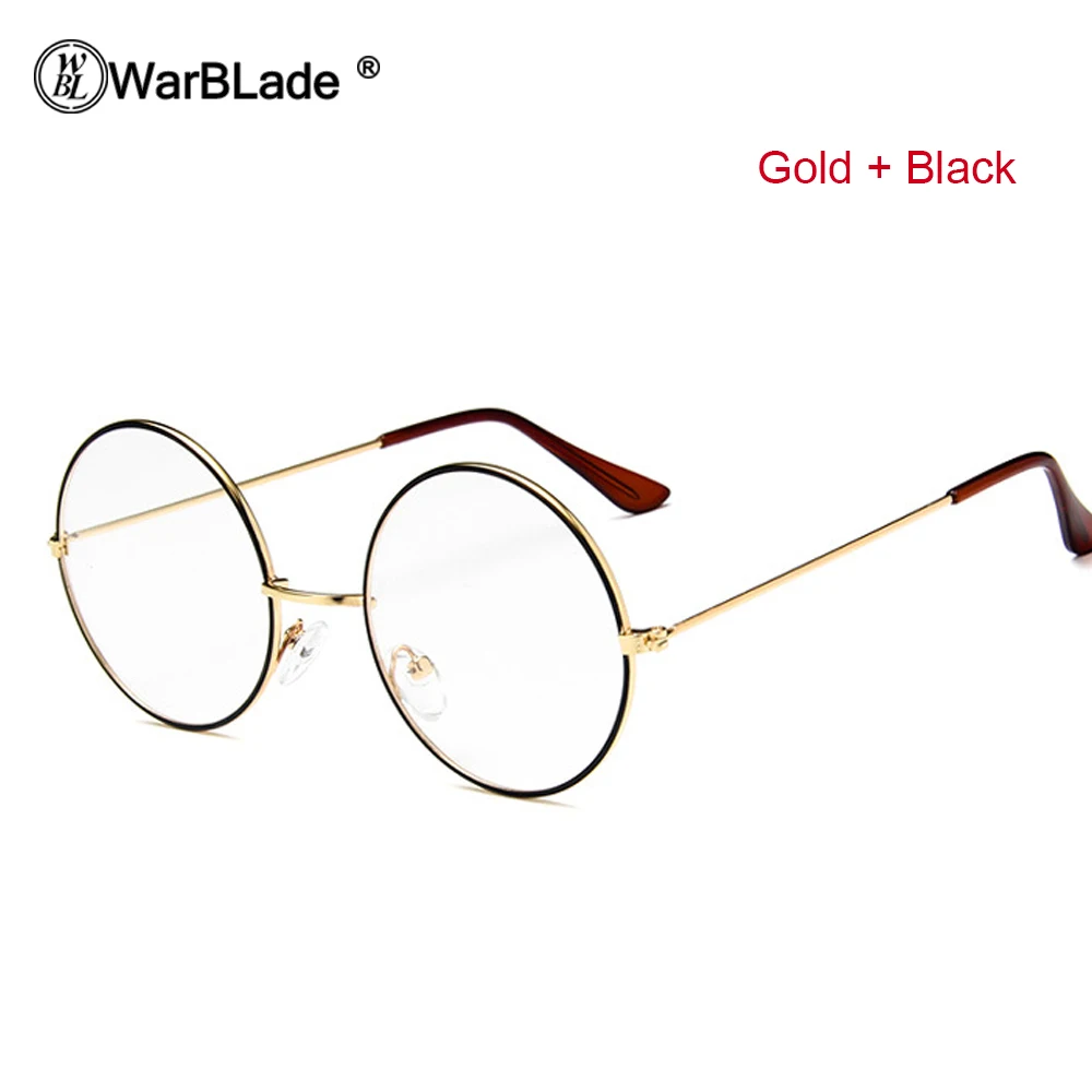 WarBLade дешевые, большие, круглые очки для умников, прозрачные линзы, унисекс, Золотая круглая металлическая оправа, очки, оправа, оптическая, для мужчин, женщин, черная, УФ - Цвет оправы: gold black