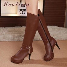 Meotina/женские зимние ботинки; коллекция года; сапоги до колена с бахромой; сапоги на платформе с высоким каблуком и цветочным принтом; женская обувь на молнии; цвет белый, черный; botines mujer