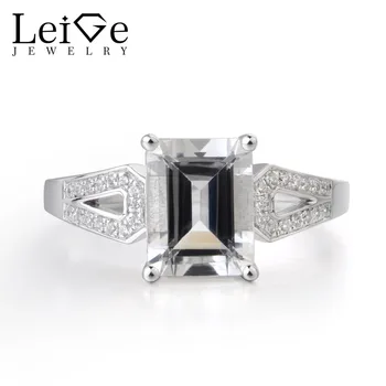 

Leige Jewelry Genuine White Topaz Gemstone Emerald Cut Wedding Rings For Woman 925 Sterling Silver Romantic Gifts