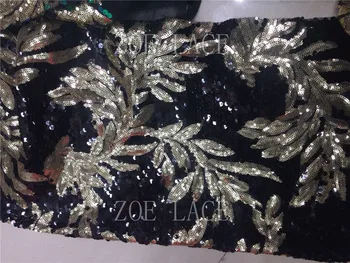 

Zoe lace gradient Africa fabric with sequin embroidery best quality 5yards stock tulle mesh for sawing bridal wedding dress F39