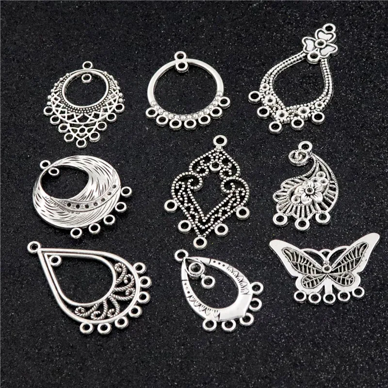 

9 Pairs/Lot Bohemia Vintage Earrings Connector Pendants Charm For DIY Making Jewelry Butterfly Flower Retro Necklace Accessories
