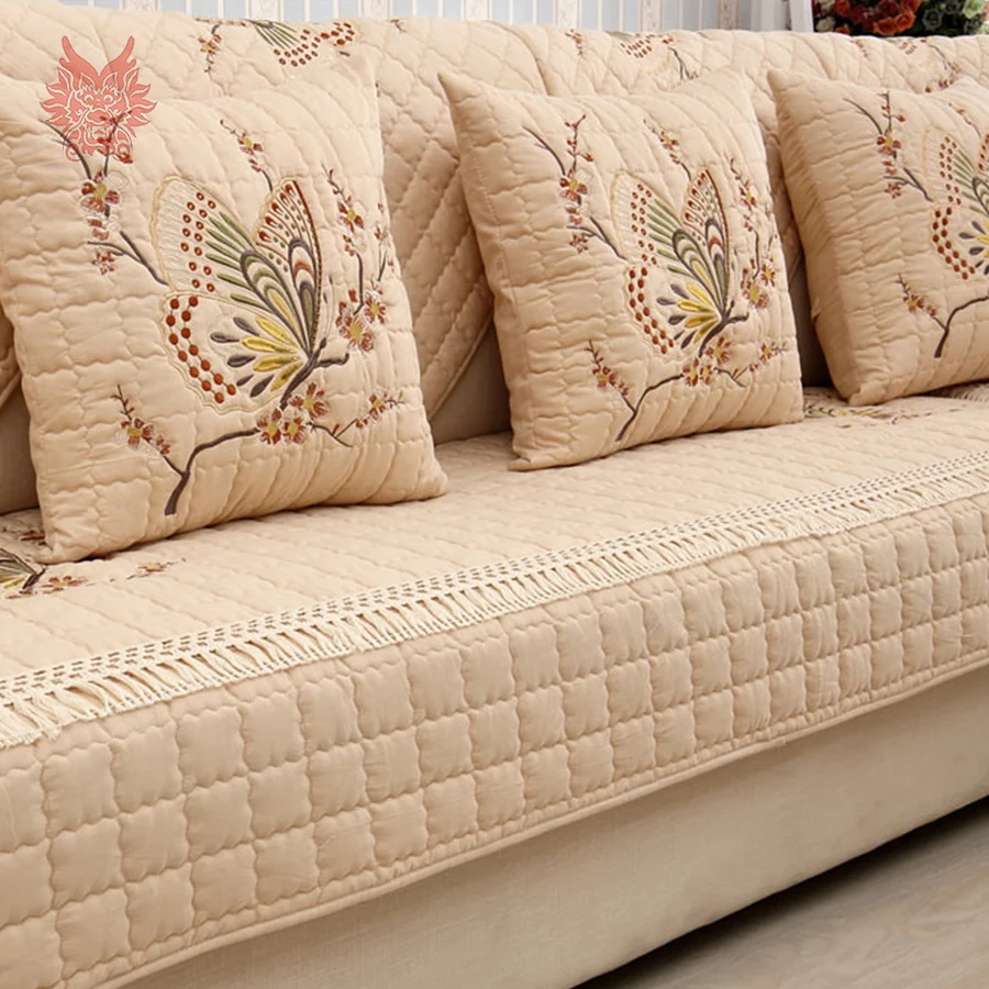 Pastoral style luxury butterfly embroidery 100 cotton quilted sofa