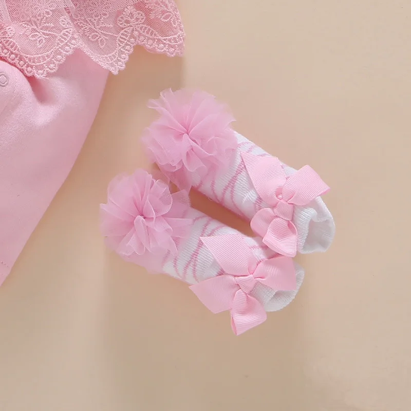Комплект из 4 предметов высокого качества для маленьких девочек, милое платье принцессы, комбинезон+ шапочка+ повязка на голову+ носки, весенне-осенний хлопковый комплект одежды для новорожденных