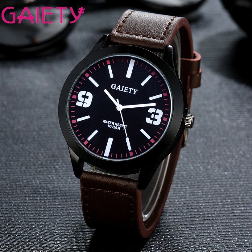 NEW Fabulous Men Leather Band Analog Quartz Round Wrist Watch Watches ...