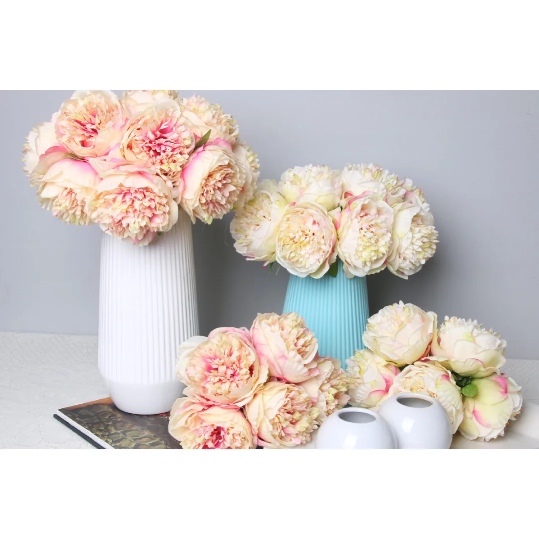 1 Bouquet Artificial  High Quality Fake Peony Bouquet Flower Decoration Simulation Flower Silk Artificial Peony Flowers