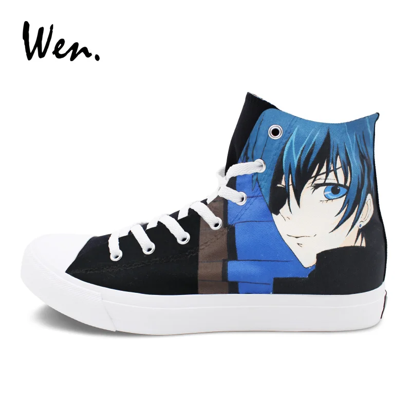 

Wen Sport Gym Shoes Canvas Black Flat Custom Design Black Butler Hand Painted Shoes Athletic Sneakers Women Men