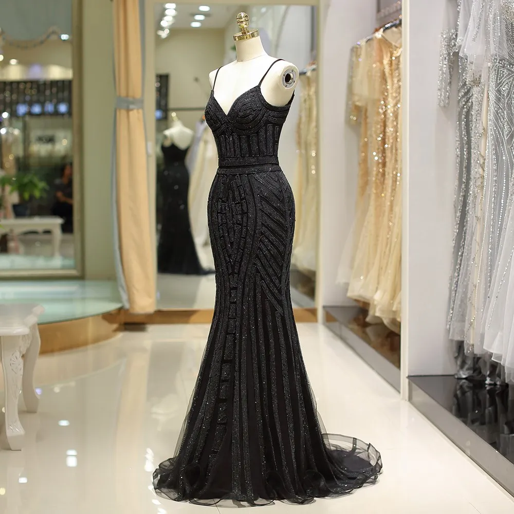 CEEWHY Милая бисером сексуальное вечернее платье элегантный черный Вечерние платья Длинные Русалка Выпускные платья Robe de Soiree Courte