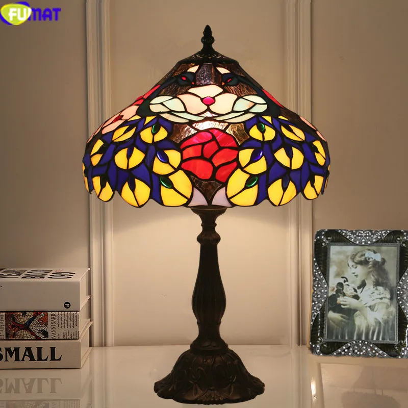FUMAT Tiffanylamp настольные лампы Pteris Staiend стеклянная лампа с затенением для спальни