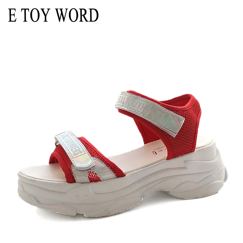 

E TOY WORD Sandals Women Summer 2019 Fashion Flat Soft Beach Sandals Platform Wedge Heel Sandals Comfortable Hook & Loop Shoes