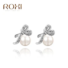 ROXI Новые Модные ювелирные изделия белого и золотого цвета с бантом и жемчугом, серьги-гвоздики для женщин, вечерние свадебные серьги