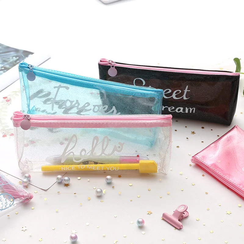 

1pcs English Letter Pencil Case Stationery Canvas Pencil Case School Pencil Bag Simple Striped Grid Pencilcase Office Supplies