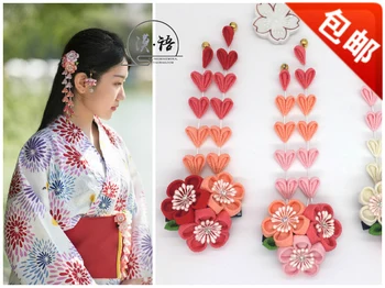

Japanese traditional Style Fshion kimono Floral Hand Made Headwear Canvas Headdress Hair Sticks Free Shipping