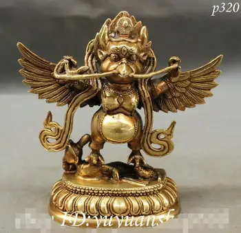 

Tibet Tibetan Brass Buddhism Protect Bird Winged Garuda Redpoll Buddha Statue
