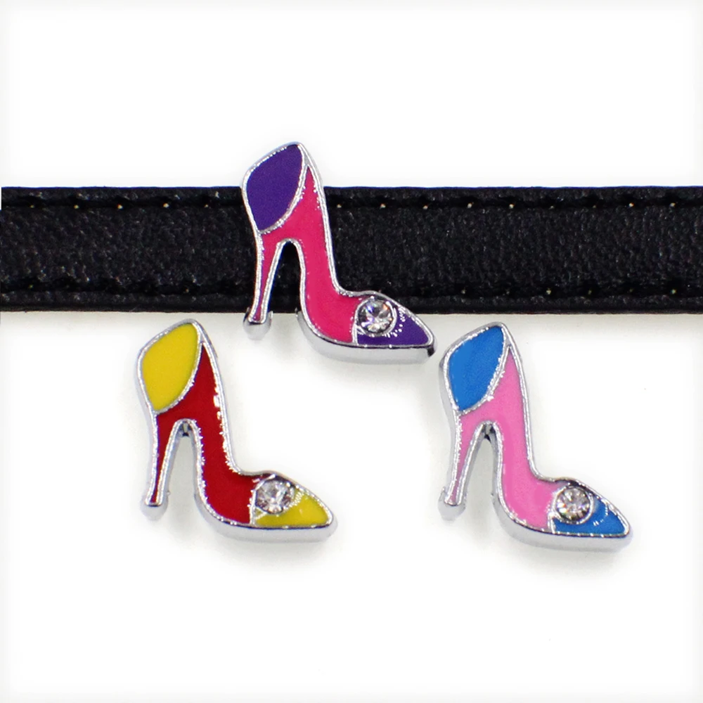 8MM Mix colors High Heel Shoe Slide Charm (20, 50)PCS/lot DIY Alloy ...