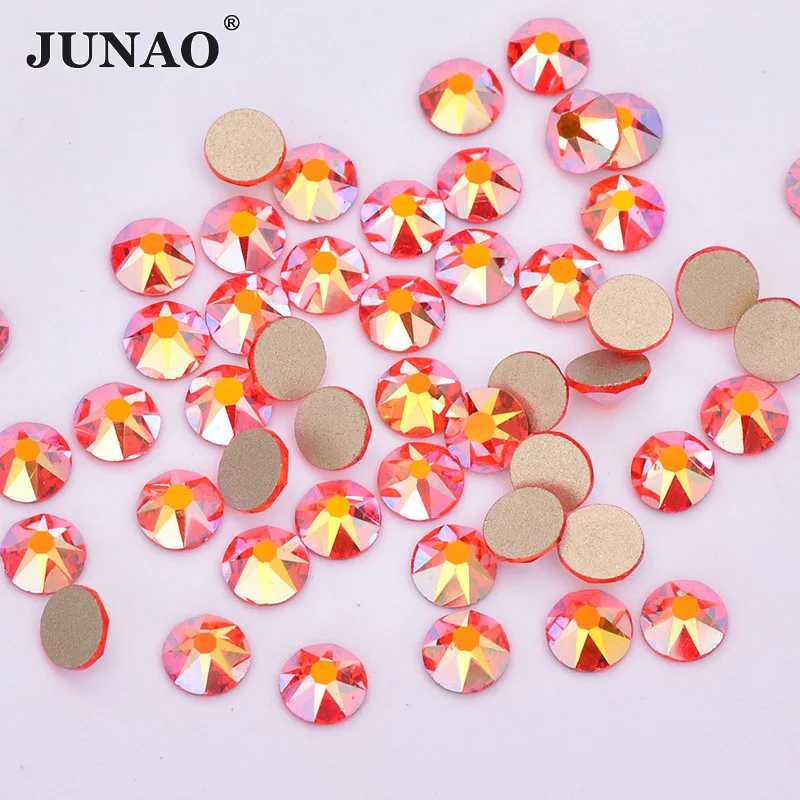 JUNAO ss20 красно оранжевые стразы AB Facet стеклянные камни для дизайна ногтей с плоской