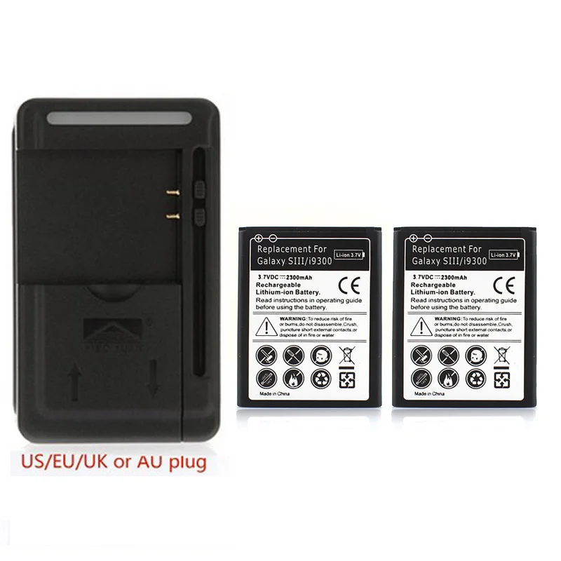 

2x 2300mAh Replacement Battery + 1x Wall Charger For Samsung Galaxy S3 III S 3 i9300 I9308 I9305 L710 i747 i535 R530