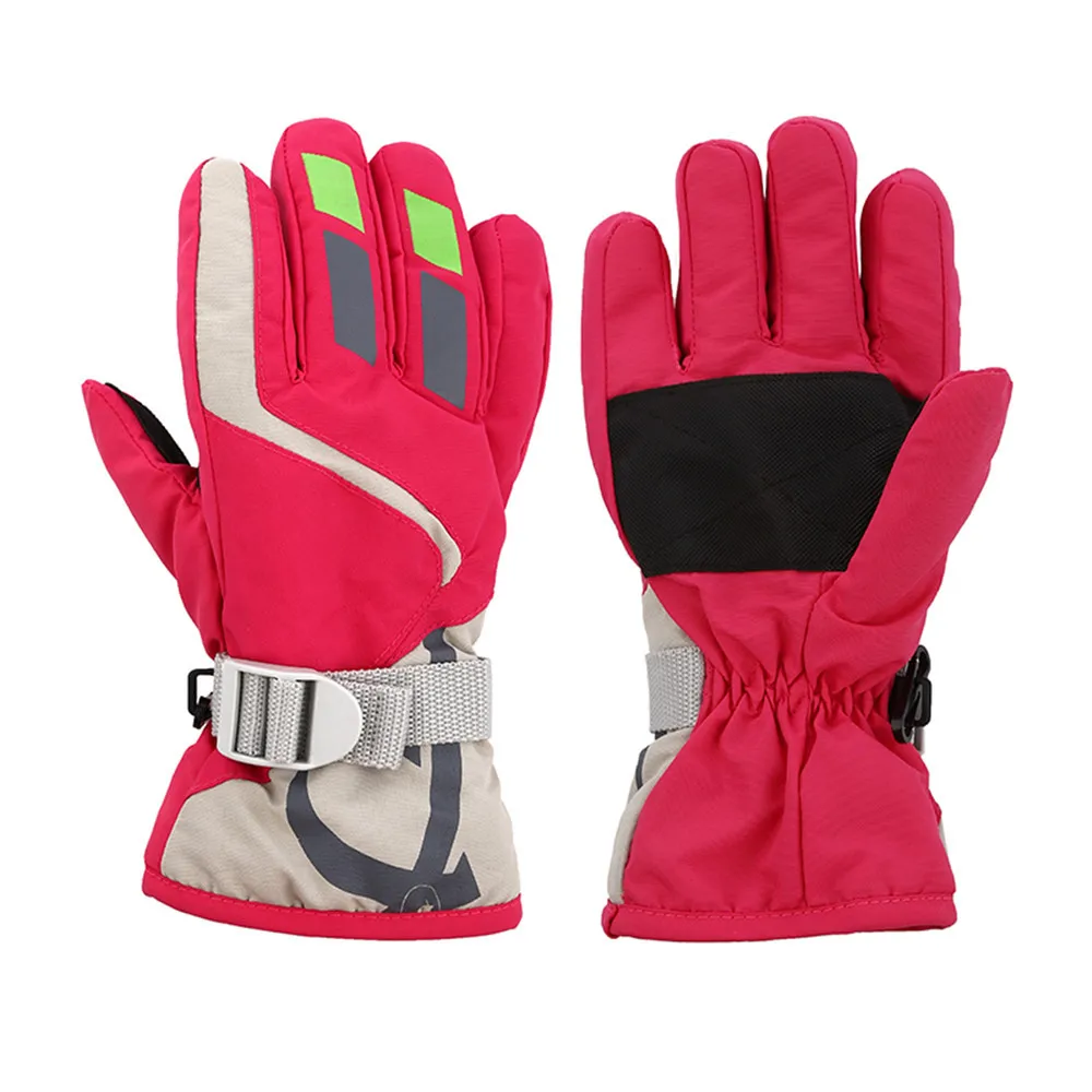 

Child Boys/Girls Winter Warm Waterproof Windproof Snow Snowboard Ski Sports Gloves breathable Adjustable Ski Strap Skiing Gloves