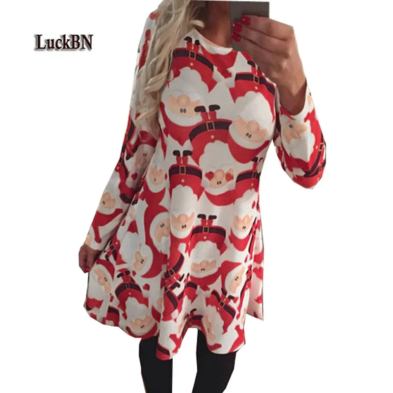 

Plus Size Vestidos Winter Women Dresses Casual Cute Printed Christmas Dress Casual 2019 Loose Party Short Dress S-5XL Large Size