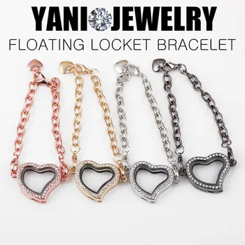 

10pcs/lot Newest Crystal Heart Locket Bracelet for Charms Openable Magnet Glass Floating Locket Bracelet